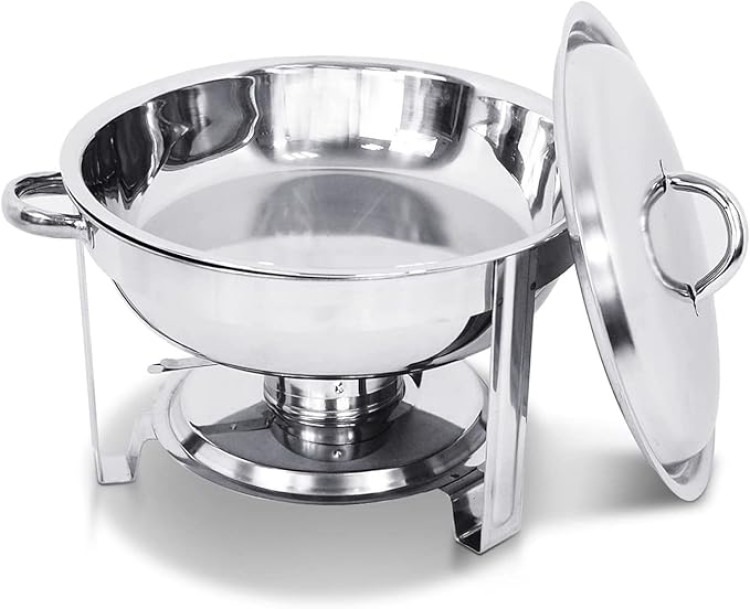 Round Chafing Dish With Silver Trim - 5 QT