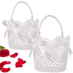 White Lace Flower Girl Basket