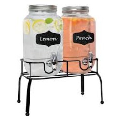 Double 2-Gallon Mason Jar Beverage Dispenser with Stand